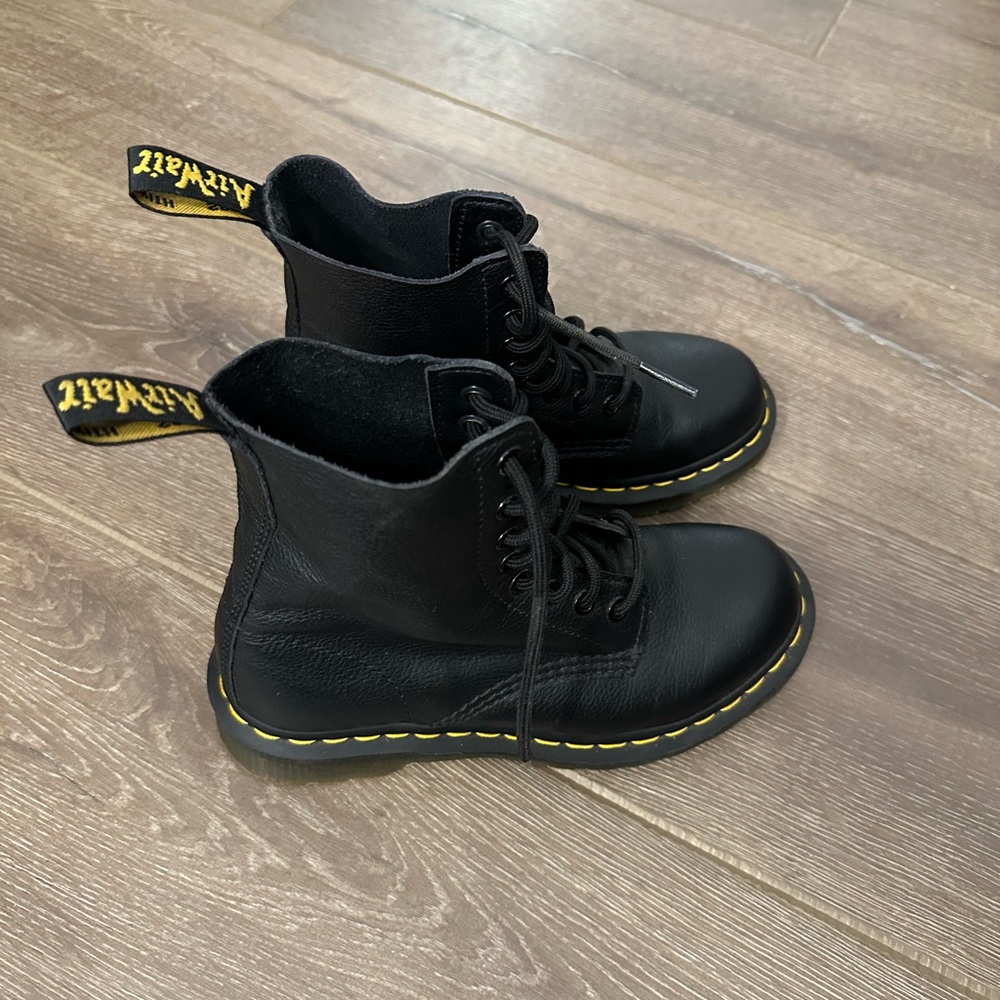 Dr. Martens Black Lace-Up Boots with Yellow Stitch Detail